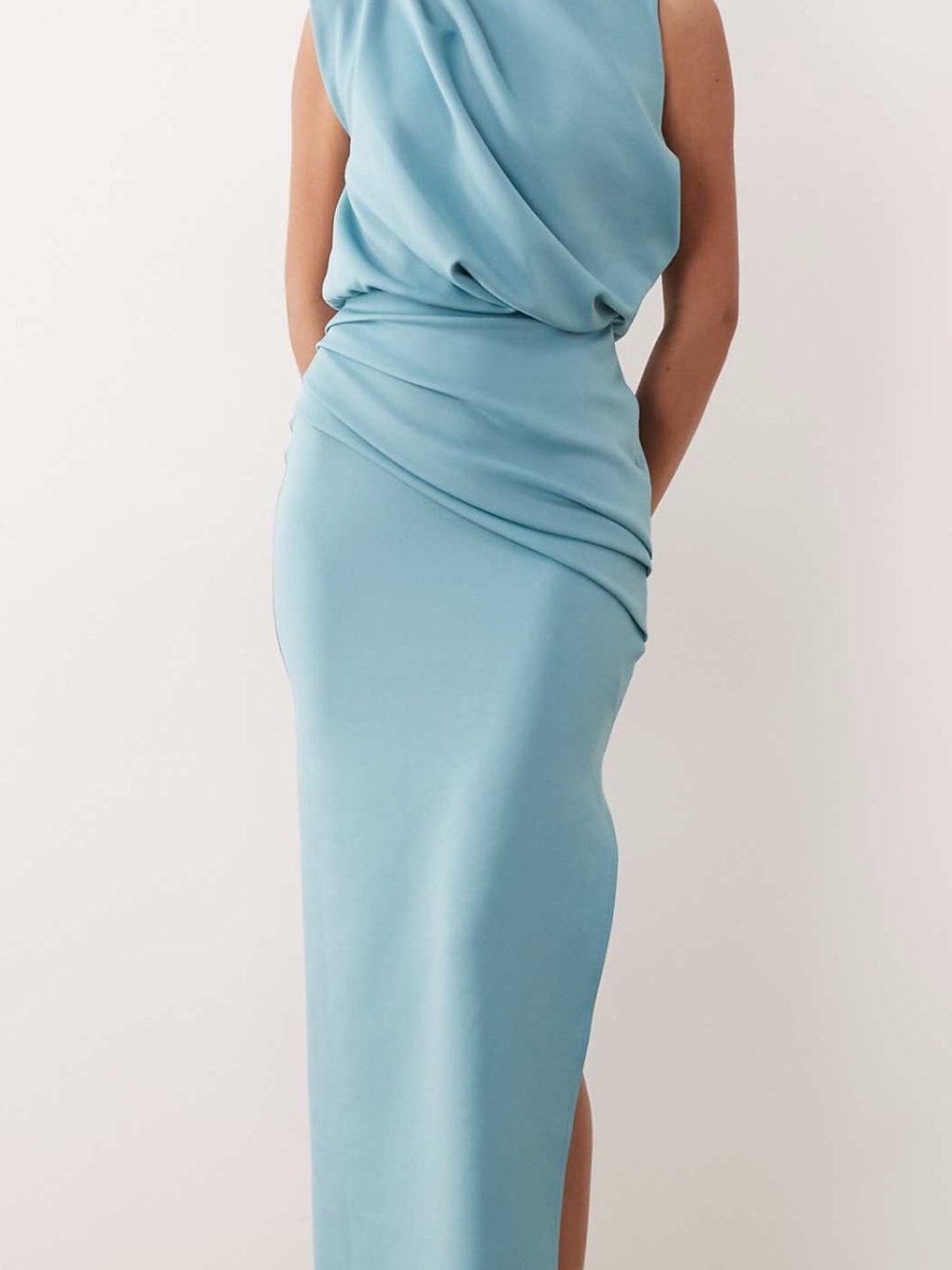 ASOS One-Shoulder Draped Maxi Dress in Light Blue